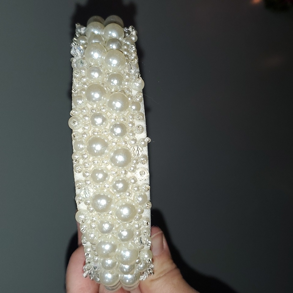 New handmade boutique crystal pearl detail fancy flexible wide headband prom - Picture 4 of 8
